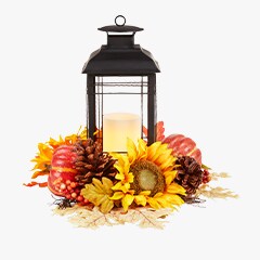 black lantern with fall florals