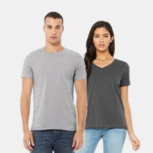 man and woman in gray tshirts