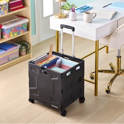 Collapsible rolling cart in black