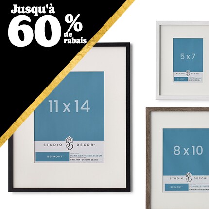 Cadres blancs, marron et noirs avec jusqu'à 60 % de réduction en texte blanc sur un triangle noir.