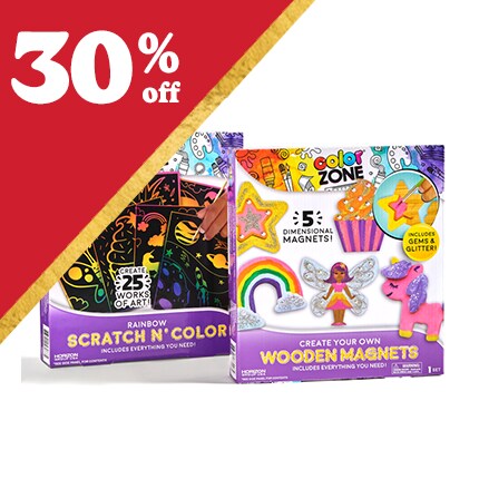 kids wood magnet painting kit and rainbow scratch kit