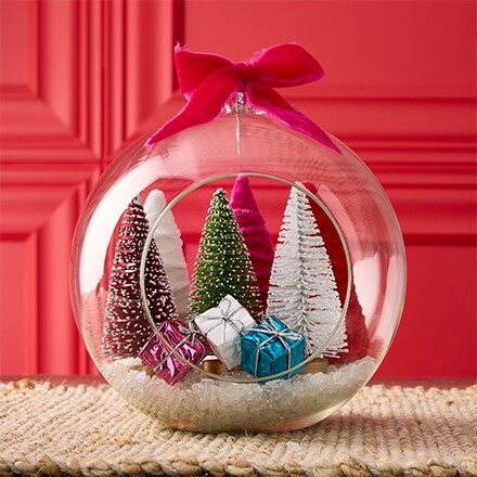 diorama ornament with mini bottle brush trees