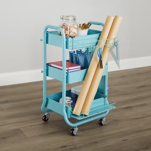 Teal Gramercy 3 tier rolling cart