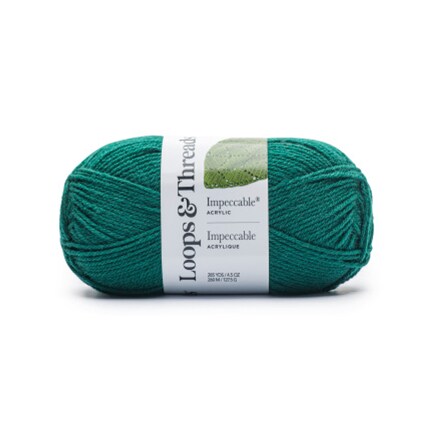 teal green yarn skein with Loops & Threads packaging