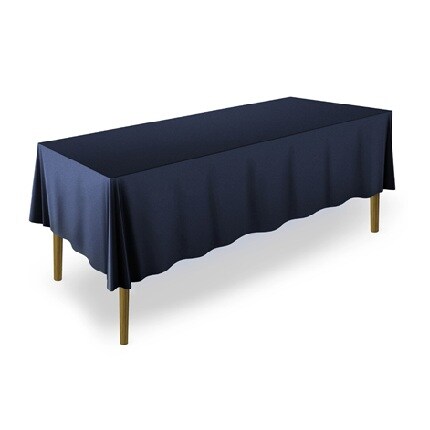 navy tablecloth on rectangular table