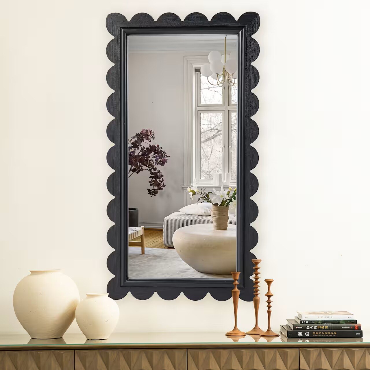 black scalloped edge wall mirror 